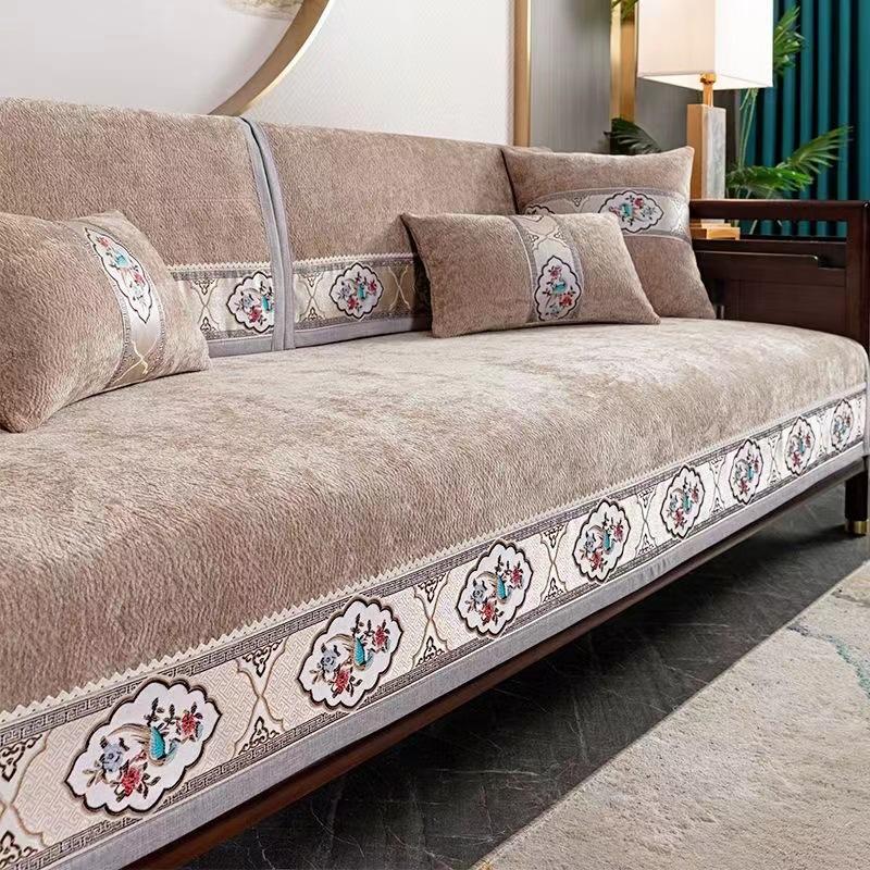 Чехол для дивана с вышивкой «Сорока», однотонный чехол на спинку дивана в китайском стиле, подушка из синели, нескользящий защитный чехол для гостиной