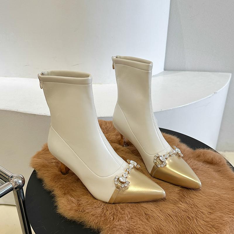 Женские ботильоны на высоком каблуке с кристаллами, роскошные туфли с острым носком, женская обувь, новинка 2025 года, элегантная мода, Botas Mujer