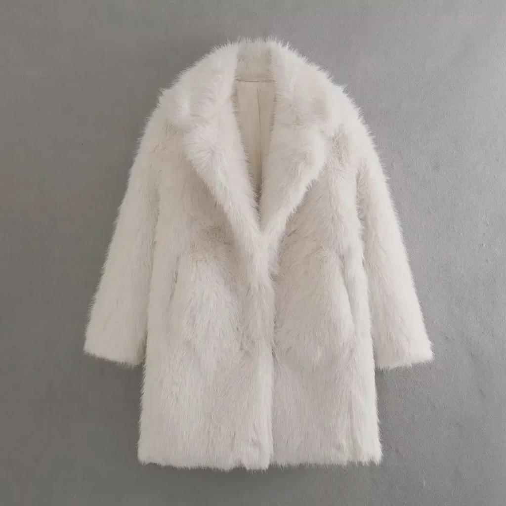 Women's 2024 Faux Fur Winter Coat with Large Lapel
