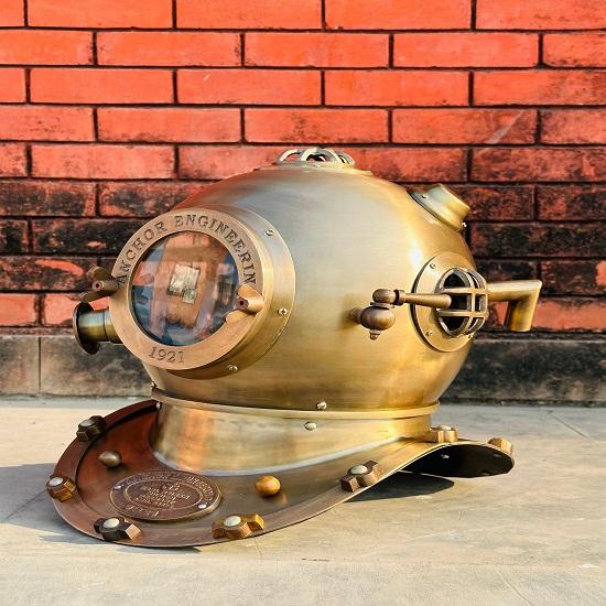 Nautical Scuba Anchor Diving Helmet 1921 Anchor Engineering Diving Helmet Brown Diving Helmet Marine Scuba Diving Divers Helmet.