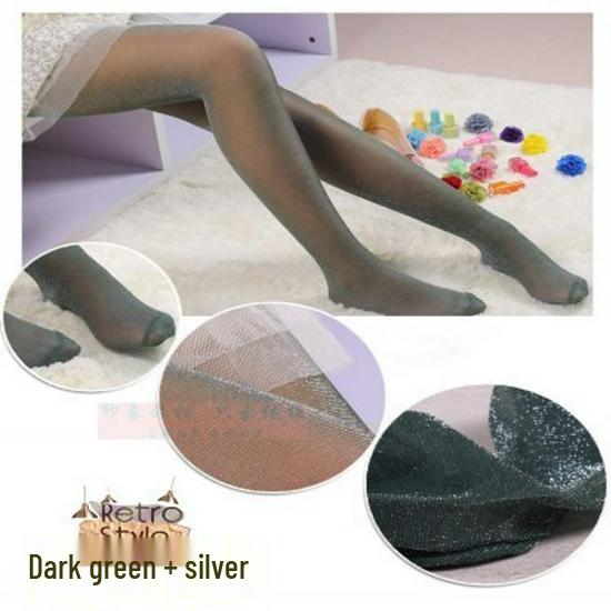 Pearlescent Glitter Lurex Pantyhose - Black, Open Crotch, Plus Size, Ultra-Thin, Sexy Silver Thread, Colorful and Shiny.