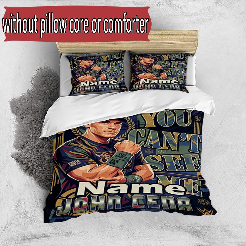 3pcs Duvet Cover Set (1*Duvet Cover + 2*Pillowcase, Without Core), Custom Name John Cena Pattern Bedding Set, Home Bedroom Decor Gift