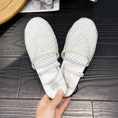 2024 Новые балетки с круглым носком Niche Fishnet Hollow для женщин, летние новые модные туфли на плоской подошве для женщин