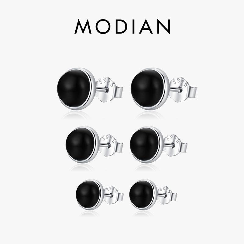 Natural Black Agate Stud Earrings 925 Sterling Silver Round Daily Hypoallergenic Earring 4mm 5mm 6mm Jewelry For Women