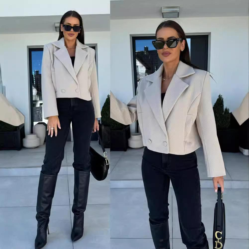 Европейский и американский женский осенне-зимний 2024 костюм в британском стиле, короткое пальто с воротником из шерстяной смеси