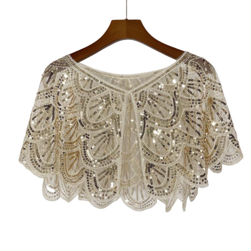Универсальная кружевная шаль с бисером, сетчатая, с пайетками, короткий вечерний болеро-кардиган