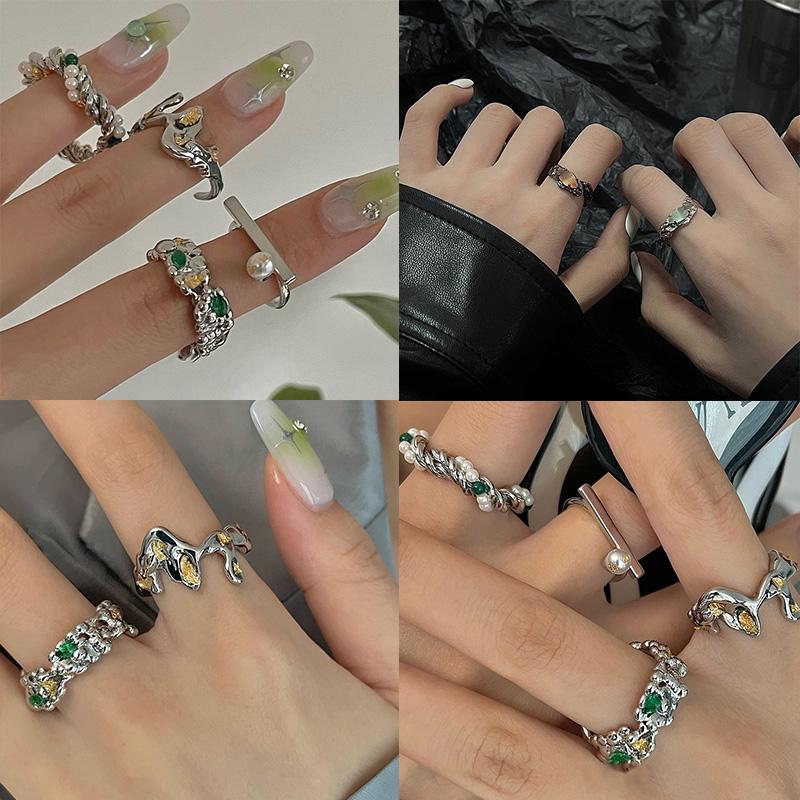Irregular Lava Metal Ring Fashion Creative Women Punk Hip Hop Personality Geometric Zircon Open Rings Luxury Retro Party Jewelry Gifts