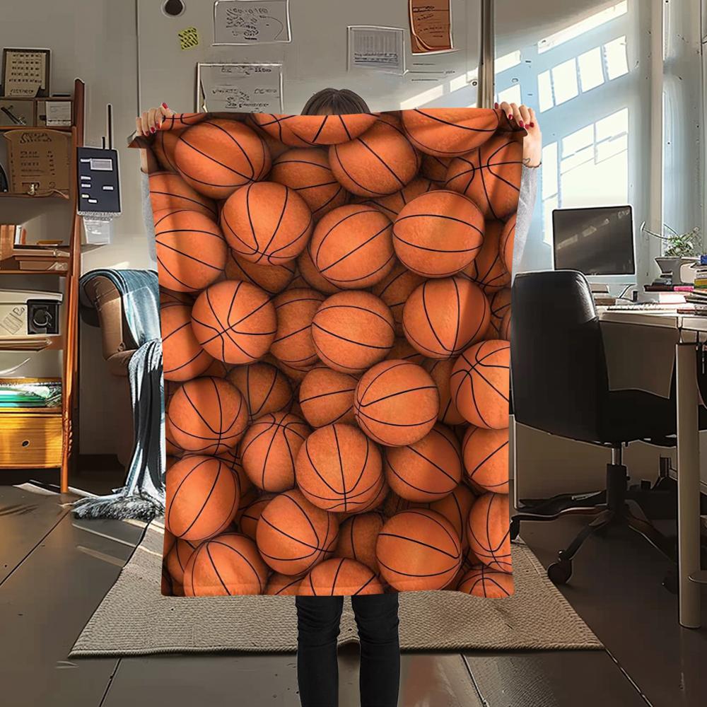 1Pc Basketball Print Flannel Blanket, High quality Comfortable for All Seasons, Home Decor, Warmth and Comfort, Perfect for Christmas Gifts