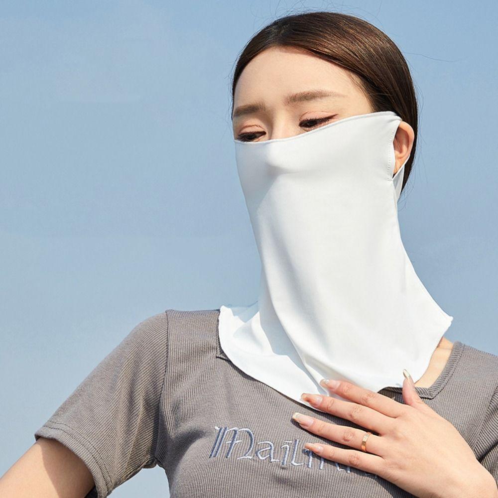 With Neck Flap Sunscreen Face Mask Veil Pure Color Driving Face Shield Veil  Female/Male