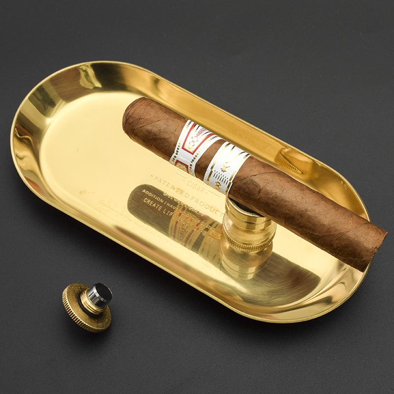 Antique Bronze Minimalist Two-Piece Stainless Steel Cigar Ashtray Set
