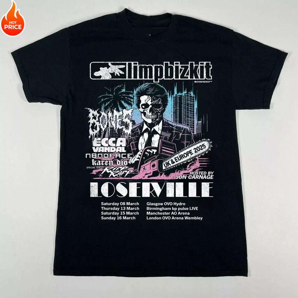 Летняя Новая Мужская Футболка Limp Bizkit Тур 2025 Поклонник От S До 4XL Футболка Подарок Винтажная Футболка Модная Унисекс Топ с Коротким Рукавом