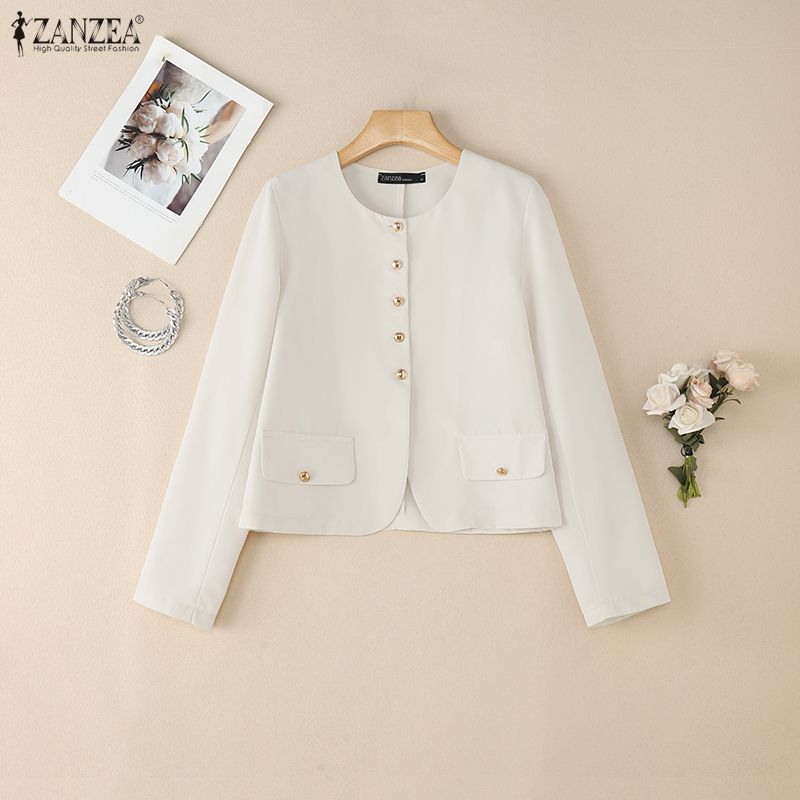 ZANZEA Women Round Neck Casual Long Sleeve Cardigan Blouse