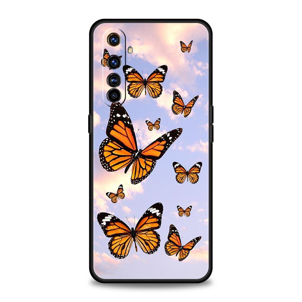 butterfly Phone Case For Realme 10 9 8 5G 7 6 GT2 Pro Plus 9i 8i C21 C11 C25 C35 GT Neo 2 3 3T Soft Silicone Black Cover Coque