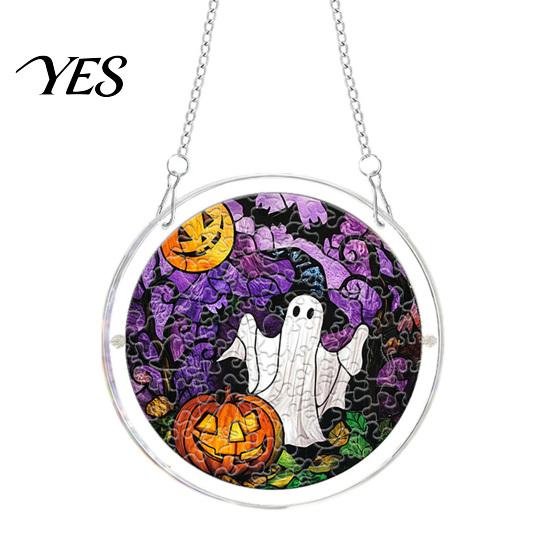 Adult Halloween Activity Acrylic Puzzle Suncatcher Window Hanging,7.87 Inch Sun Catcher Decorative Hanging Decoration Ornament, Ideal for Gifting and