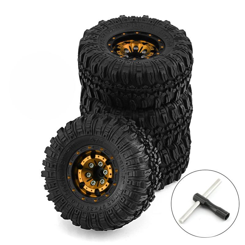 4pcs scx24 beadlock wheels scx24 tires 1.0 beadlock wheels 1.0 crawler trx4m tires 1/18 1/24 RC Crawler Car Axial AX24 FMS FCX2