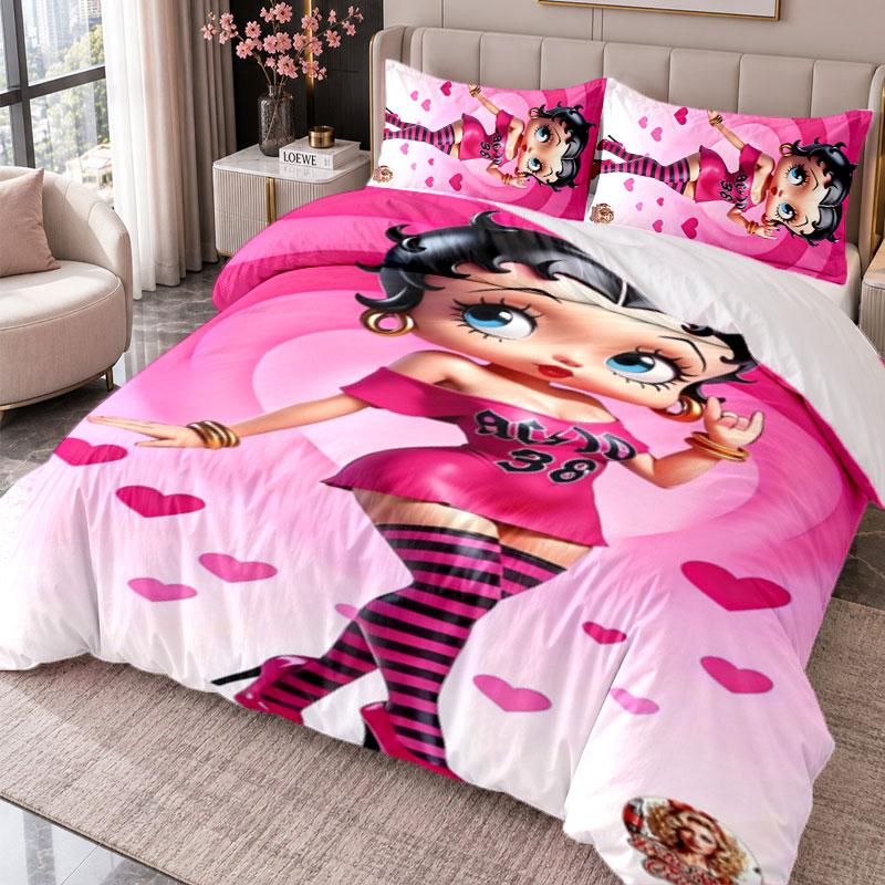 Betty Boop 3Pcs Bedding Set Duvet Cover With Two Pillowcases For Bedroom Home Decoration