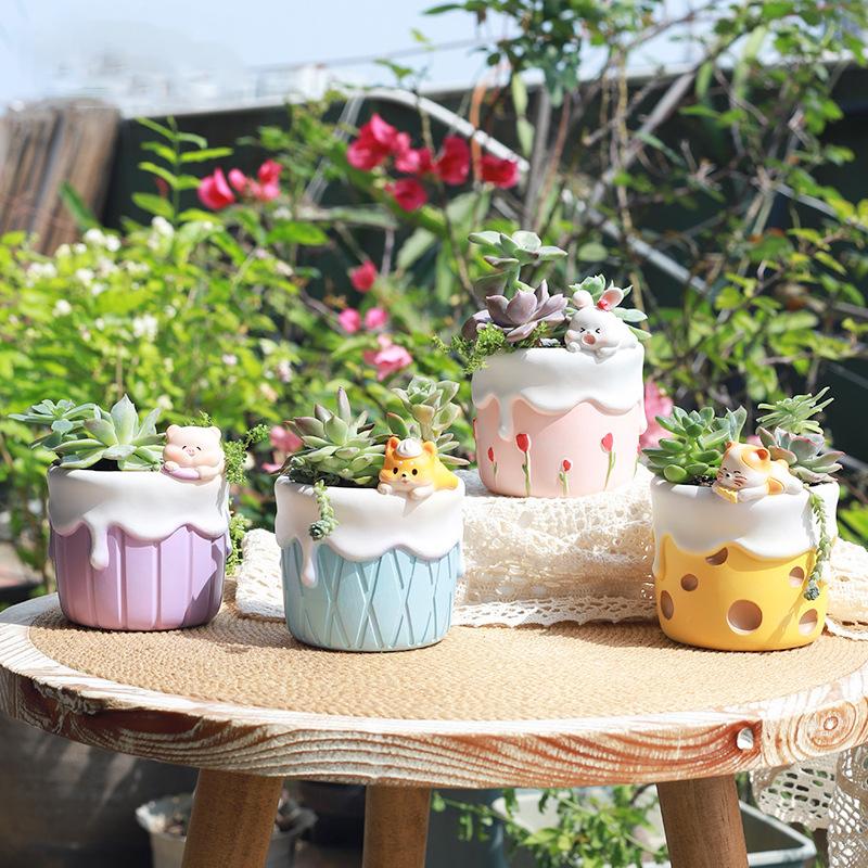 Милый десерт тема суккуленты растения горшок креативный кашпо для животных для мини бонсай сказочные садовые украшения украшение для дома столешница