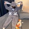 ZHENGTU Women's Cute All-in-One Hooded Pajamas with Rabbit Ears, Warm and Comfortable for Fall and Winter, Casual and Casual Wear (Gray, Size L)