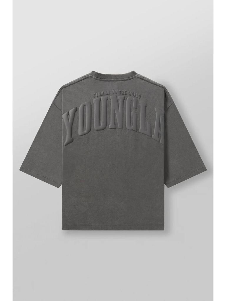 YOUNGLA Men's Oversized Puff Print Cotton T-Shirt - Short Sleeve, American Sport Casual Fit