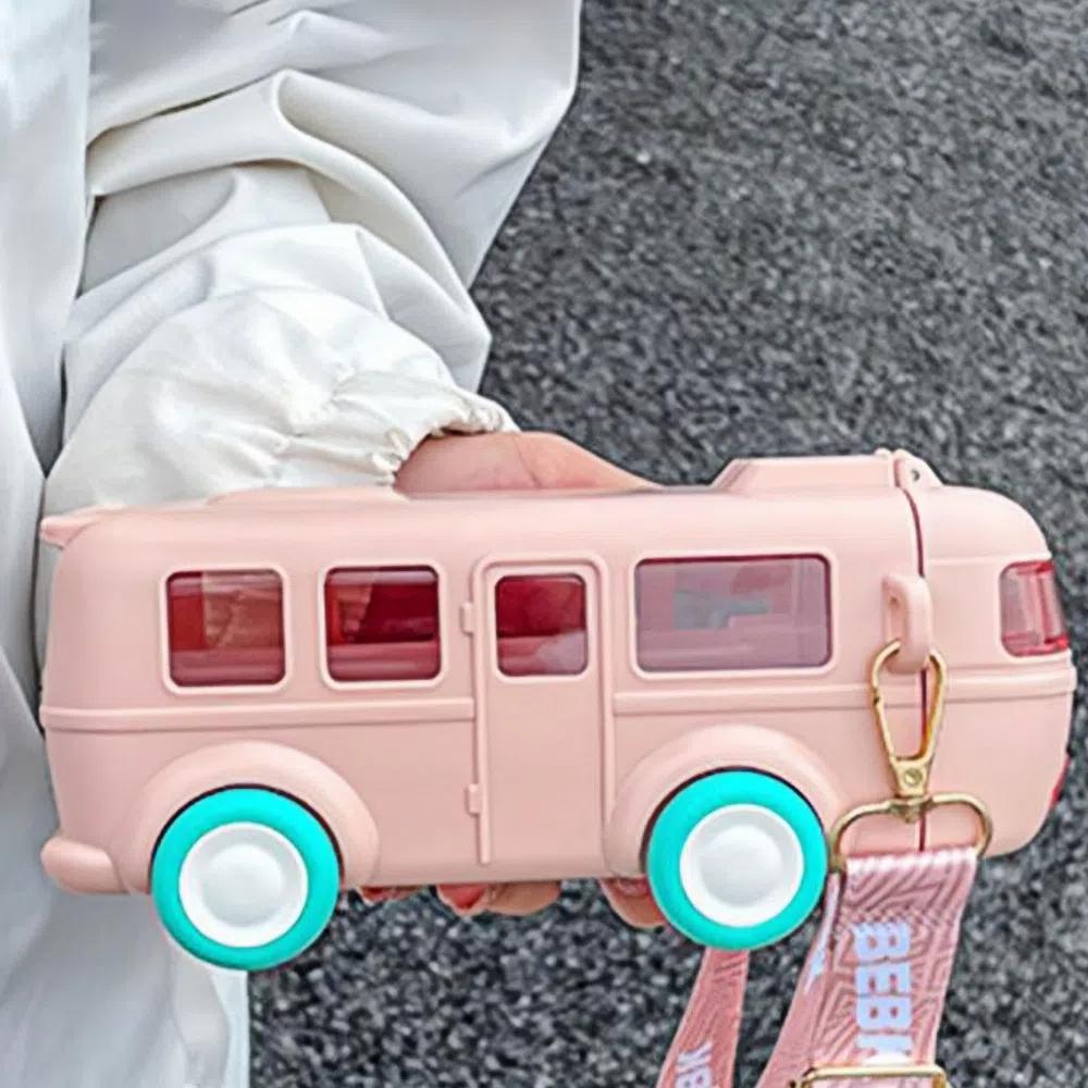 500ml Baby Bus Water Bottle Removable Kid's Water Bottle Portable Car Shape Straw Water Cup Boys