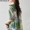 MODIQUE, летняя женская хлопковая блузка большого размера, шифоновые рубашки с цветочным принтом, летние пальто большого размера, пуловер с v-образным вырезом и короткими рукавами на пуговицах