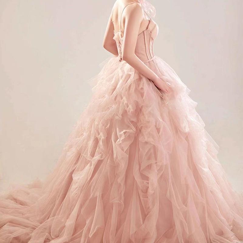 Темпераментное платье для девочки, свадебное платье, уличное платье, платье розового и белого цвета, легкое свадебное платье для путешествий