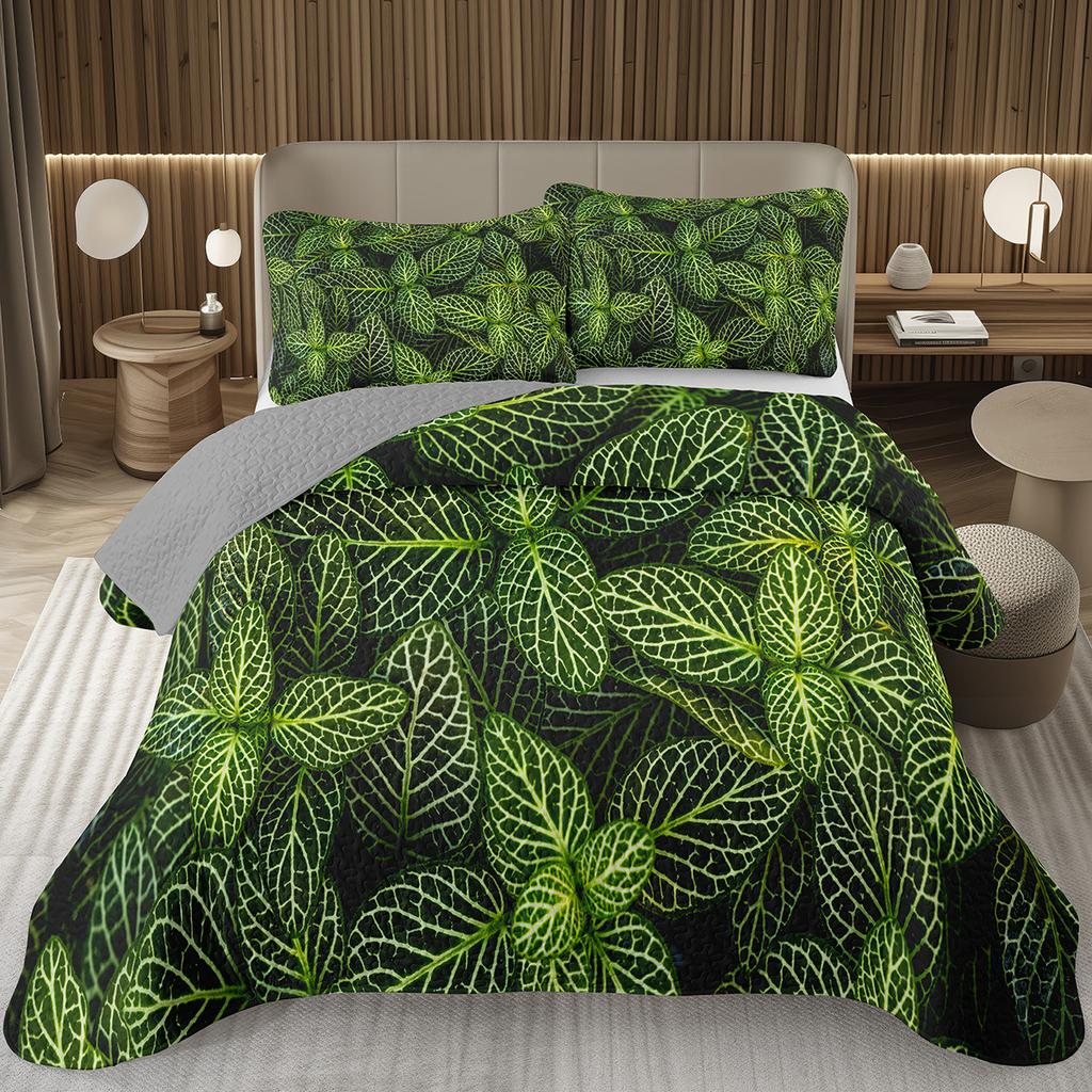 Green Leaves Bedspread Twin Queen Size Farmhouse Botanical Plant Coverlet Sets Spring Nature Leaf Quilt Set for Kids Teen Adults