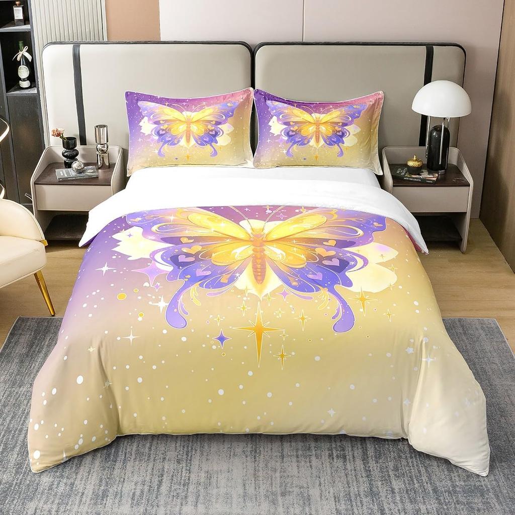 Butterfly Duvet Cover Queen King Size Flower Comforter Cover Set Butterflies Print Girl Butterfly Floral Bedding Set 3 Pcs