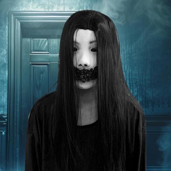 Halloween Horror Grimace Ghost Masque Scary Full Head Latex Zombie Masque with Hair Creepy Halloween Party Cosplay Costume