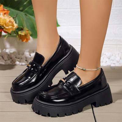 Модные повседневные туфли на платформе для женщин 2024 года в британском стиле, черные кожаные туфли, женские удобные туфли на толстом каблуке, размер 41