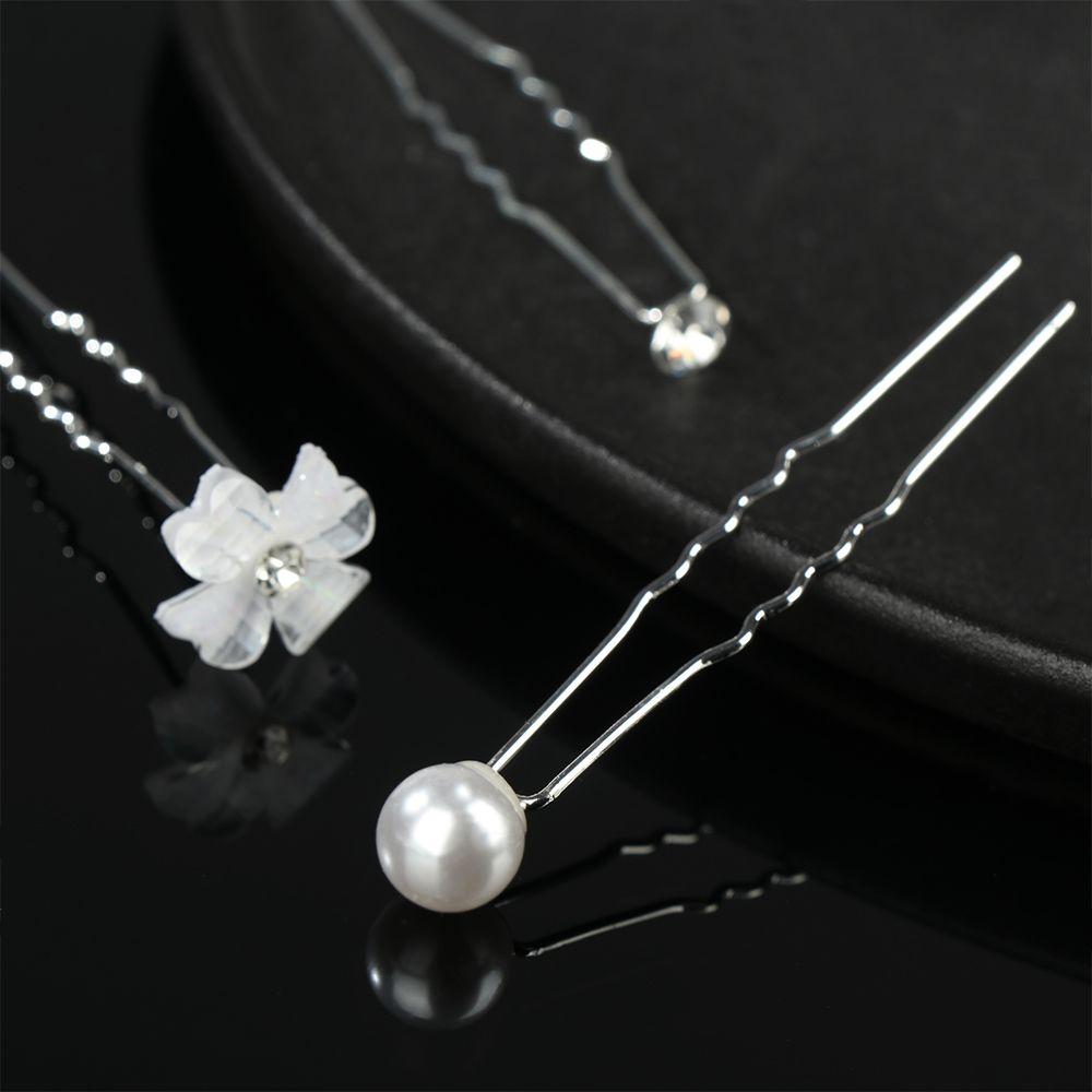 Заколка для волос с кристаллами и жемчугом U-образная заколка для волос Цветочная заколка для волос Палочка для невесты Головной убор для невесты Заколка для волос