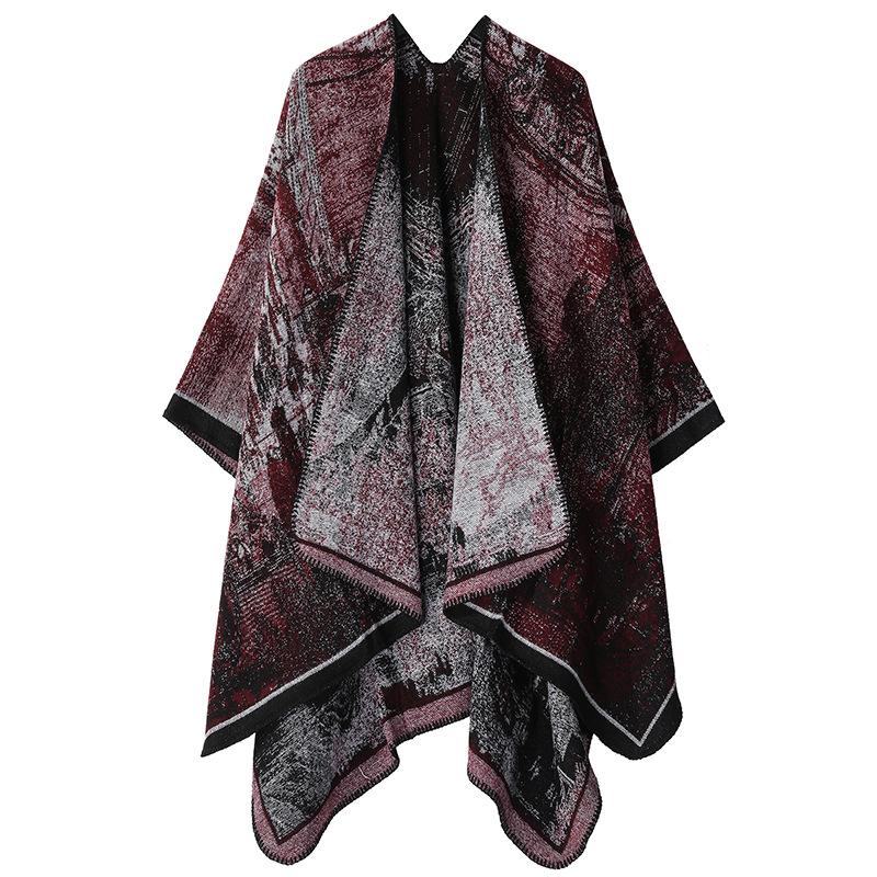 Women's Fashion Pashmina Autumn and Winter Cloak Thicken Warm Shawl Knitted Wraps Split Cape