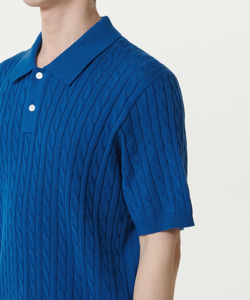 MUSINSA STANDARD Cable Knitted Polo Shirt [Blue]