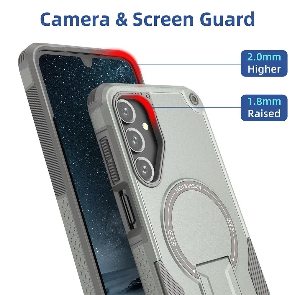 Магнитный чехол-броня для Samsung Galaxy S25Ultra Plus A56 A36 A26 A06 A05S A15 A14 5G4G Magsafe Беспроводная зарядка С держателем Чехол