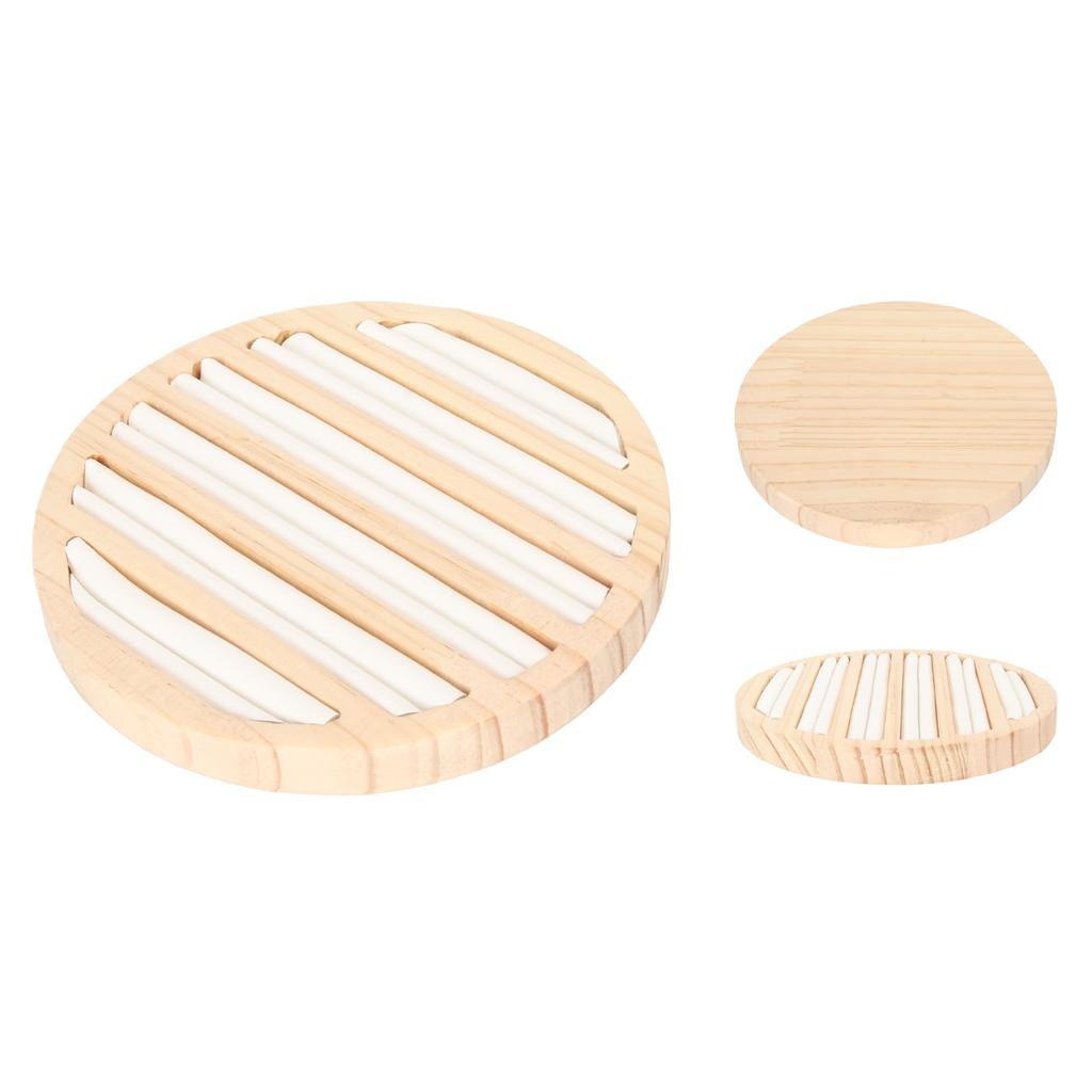 Ring Tray Round 6 Slots Solid Wood Scratch Proof Multi Purpose Ring Earring Jewelry Organizer White