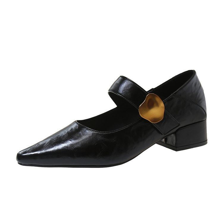 Туфли-лодочки с острым носом и неглубоким вырезом, женские, на среднем каблуке, новые весенне-осенние 2025 года, с французским темпераментом, на толстом каблуке, туфли Мэри Джейн в стиле ретро, маленькие ле