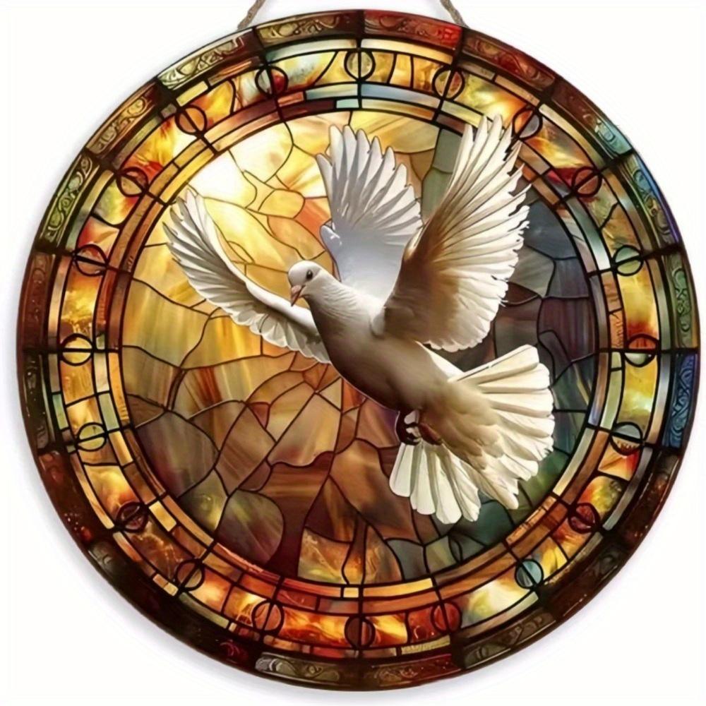 1pc 2d Flat Round Wooden Flat Sign - 20cm, Dove of Peace Theme, Suitable for Home, Office, Garage, Coffee Shop, Bar, Holiday Party Decoration, Gift