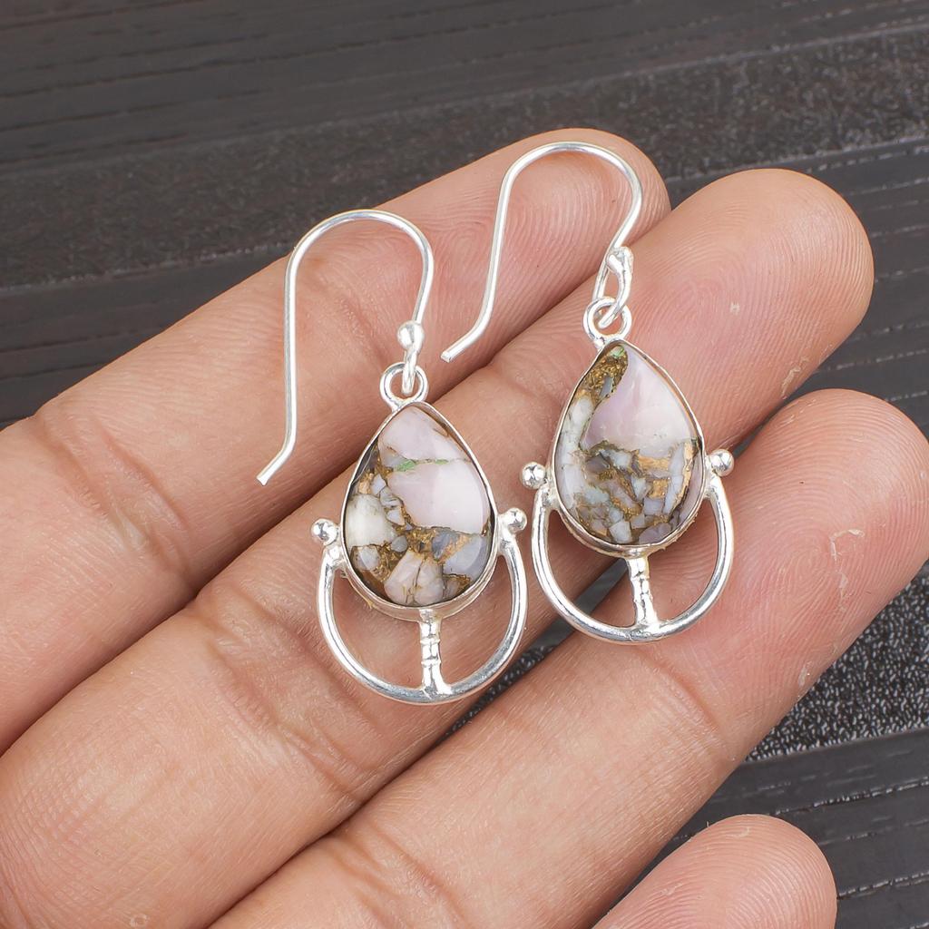 Серьги из розовой меди с бирюзой, ручной работы, из драгоценных камней, серьги из 925 стерлингового серебра, антикварные украшения, для подарка на помолвку