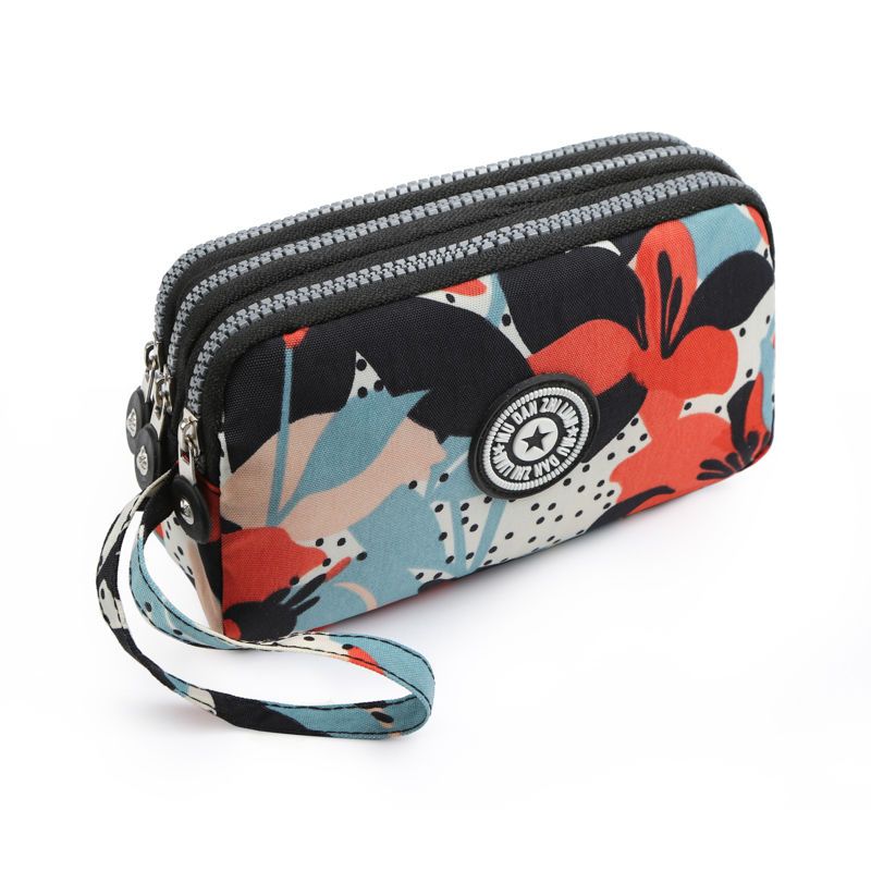 2023 Waterproof Women's Three-layer Zipper Coin Wallet Cosmetic Bag Canvas Women Purse Clutch Women's Purse Best Phone Wallet