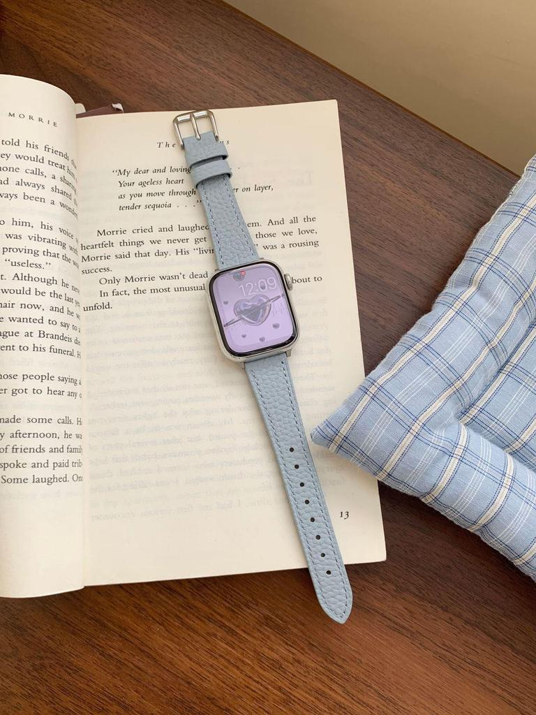 Совместимый ремешок из телячьей кожи с текстурой личи для Apple Watch S10/iWatch 98765SE и Huawei GT5/GT4 - Женский стиль