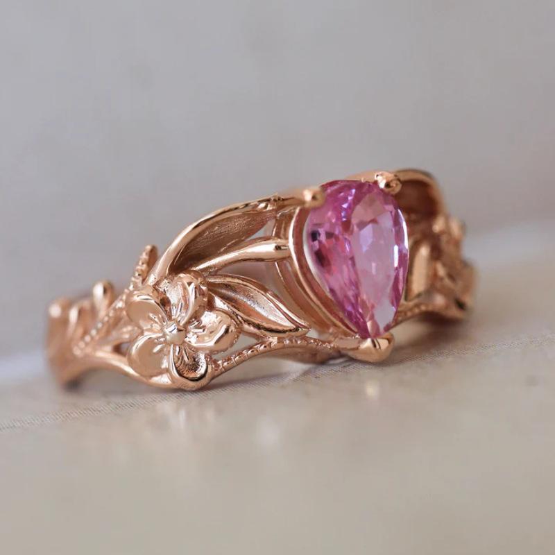 New rose gold crown and pink diamond couple rings for women ins Trendy handmade women's rings