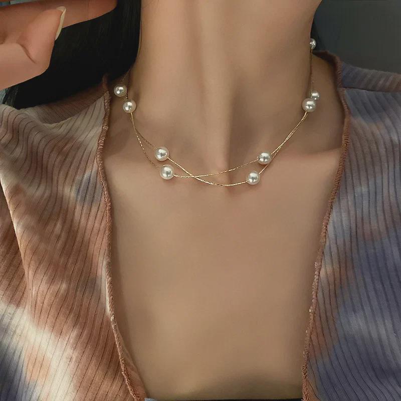 Double-Layer Pearl Choker: Trendy, Elegant, Retro Necklace for Women