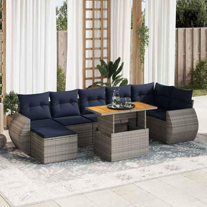 VidaXL Garden Lounge Set 8 Pcs with Grey Cushions Wicker 3327295