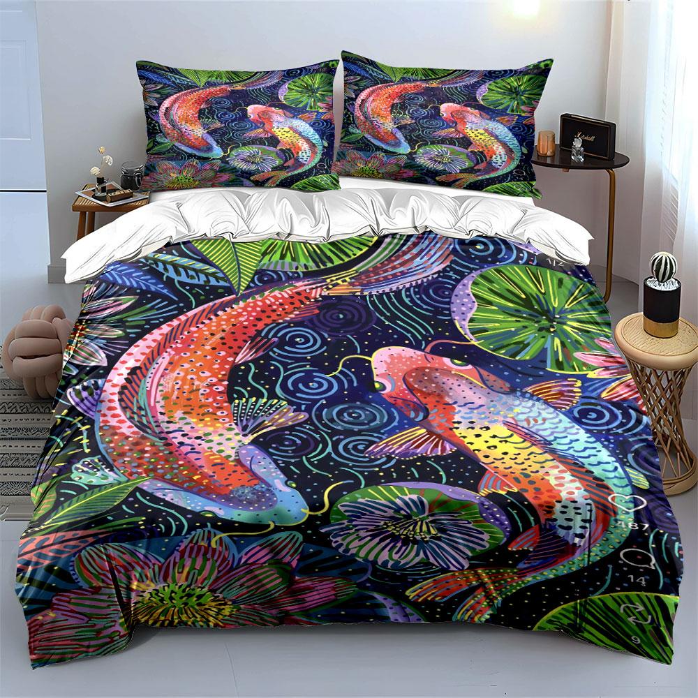 Colorful koi fish pattern. Bedding sets Duvet cover sets Duvet covers Pillowcases(1 * Duvet Cover 2 * Pillowcases, without duvet insert)