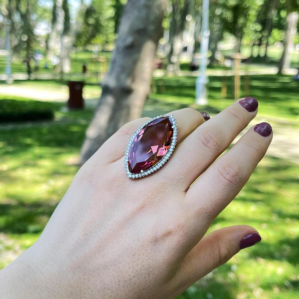 Кольцо с огромным зултанитовым камнем, женское кольцо из стерлингового серебра 925 пробы, камень для изменения цвета, кольцо из турецкой диаспоры, ювелирные изделия из слтанита, большое женское кольцо