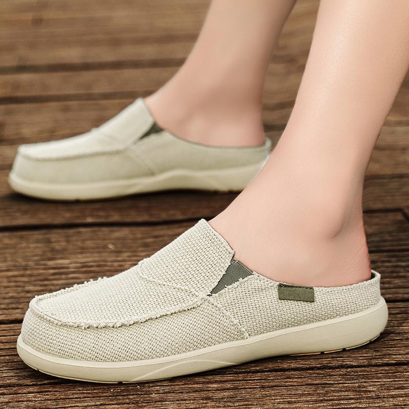 Модные летние мужские тапочки Классические уличные слипоны парусиновые туфли Мужские легкие дышащие плоские лоферы Мягкие домашние повседневные тапочки 47