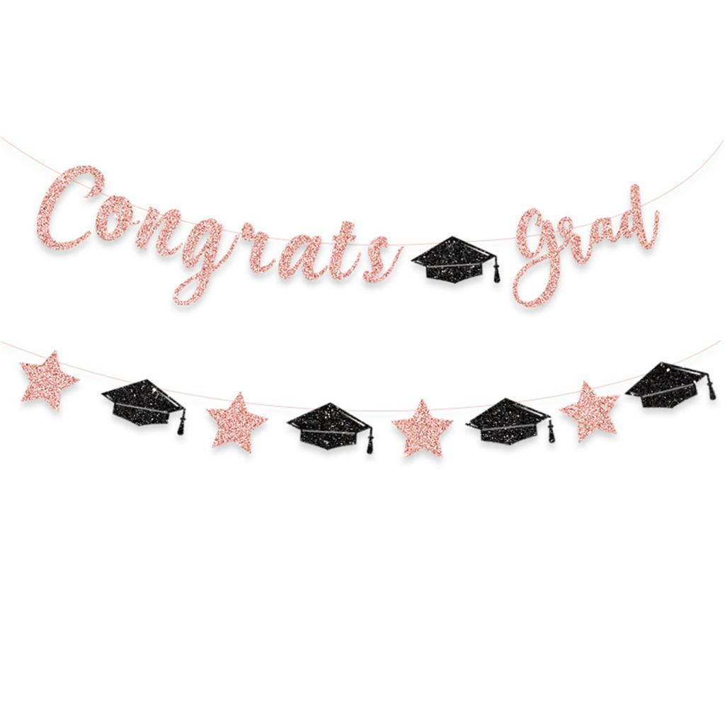Glittering Congrats Grad Banner Graduation Party Ornament Hanging Decoration for Class of Graduation Celebration