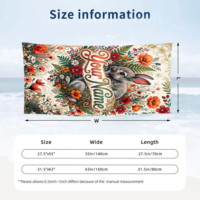 Easter Bunny Theme Beach Towel Personalized Custom Name & Text Soft Quick Dry Beach Towel for Swimming Travel