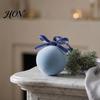 Matte Velvet Holiday Ornaments 15Pcs Christmas Flocking Ball Hanging with Bow Decor, Retro Flocked Tree DIY Decorations Bubbles for Home Decoration,