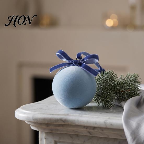 Matte Velvet Holiday Ornaments 15Pcs Christmas Flocking Ball Hanging with Bow Decor, Retro Flocked Tree DIY Decorations Bubbles for Home Decoration,